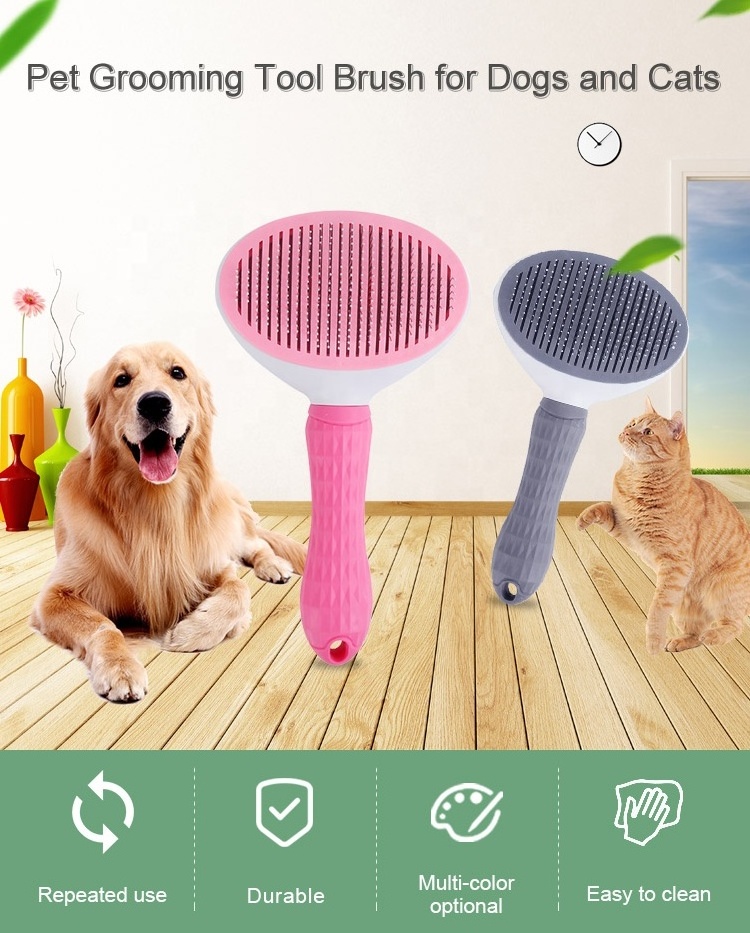 Custom Pet Dog Hair Remover Self Cleaning Brush Cat Comb Grooming Tool And Care Cat Pet Grooming Brush