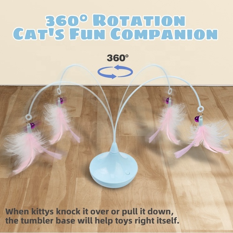 Rechargeable Interactive Cat Toys Tumbler Extra Long Feather Wand Indoor Cats Spin Butterfly Game Teasing Cat Electric Toy