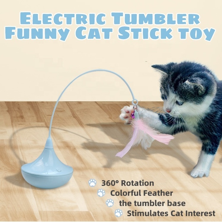 Rechargeable Interactive Cat Toys Tumbler Extra Long Feather Wand Indoor Cats Spin Butterfly Game Teasing Cat Electric Toy