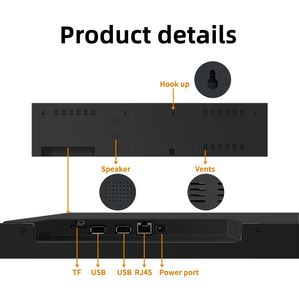 Retail Store Ultra Wide Strip Shelf Edged 19 inch Multi Monitor Panel Touch Bar Lcd Advertising Stretched Screen Display