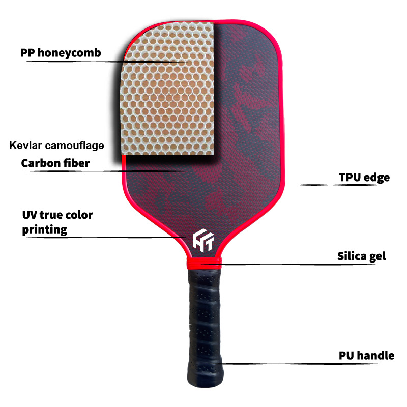 Red Camo kevlar carbon fiber high Quality Outdoor  Carbon Fiber USAPA Approved Pickleball Paddle