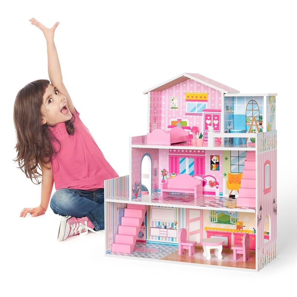 A COZY DREAM HOUSE-Wooden Dollhouse with Furniture, Doll House Play set for Kids , for Ages 3 Years,for wholesale