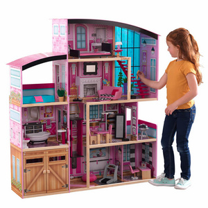 Mansion Wood Doll house for 12-Inch Dolls with Lights & Sounds and 30pcs Accessories, toy hous Gift for Ages 3+ , Pink,dollhouse