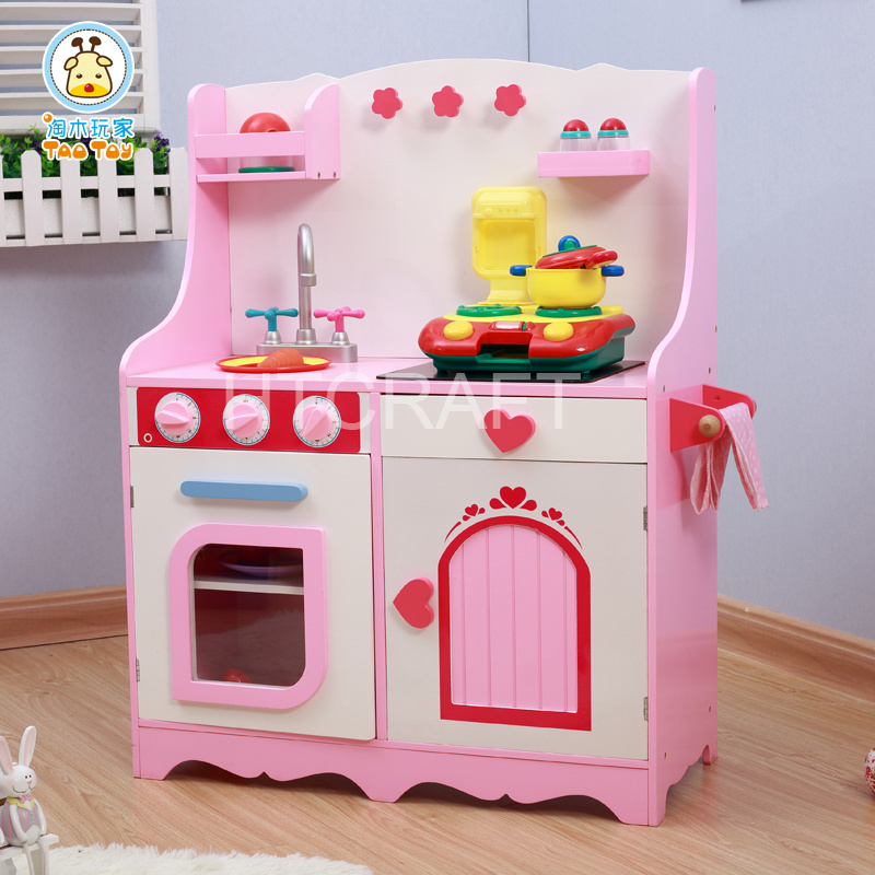 PLK522 Pink Play Kitchen With Plastic Accessories Like Faucet, Sink, 2020New Fashion Wooden Toy