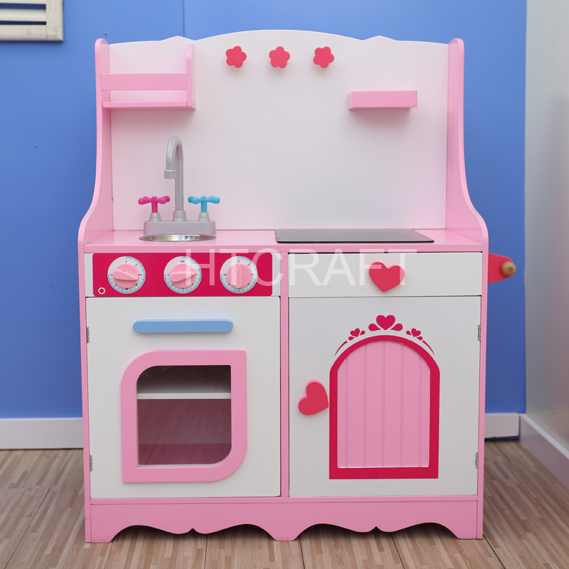 PLK522 Pink Play Kitchen With Plastic Accessories Like Faucet, Sink, 2020New Fashion Wooden Toy