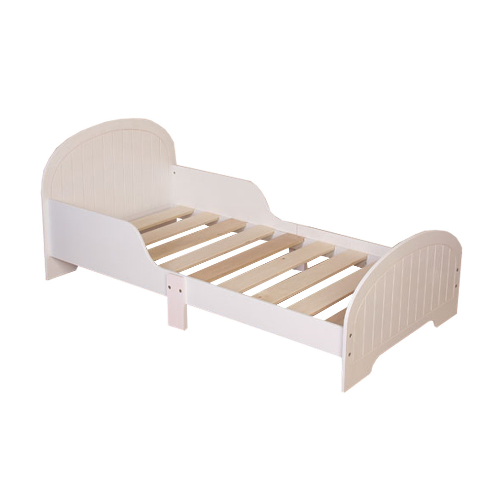 Selecting bed for children bedroom with white color wooden furniture toddler bed low MOQ wood toddler cot bed for wholesale