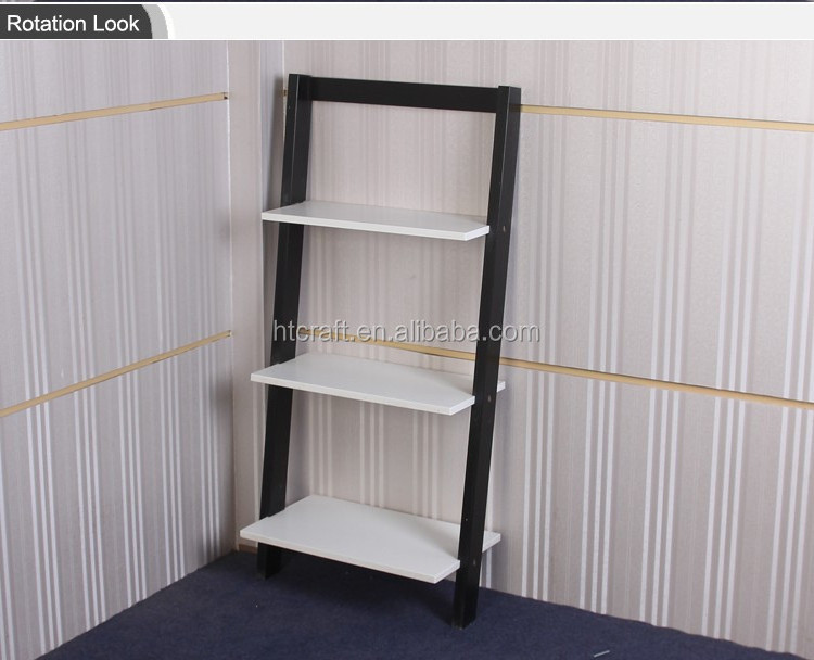 White&Black Ladder Shelving Unit 3 Tier Display Stand-bookcase Shelf Wall Rack Storage, Cheap Bookcase With Ladder