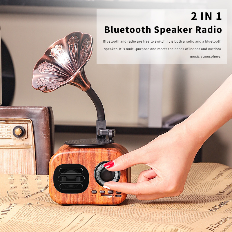 2019 Popular Retro TV Blue tooth Speaker Mini Wood Grain Retro Speaker With Flower  Speaker 3 Watt 4 ohm