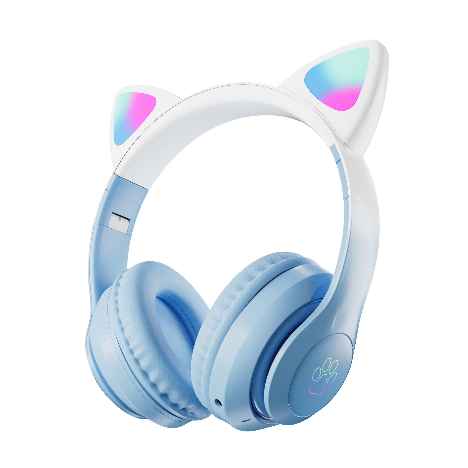 2022 new design cute cat ear LED flash light wireless bt 5.3 macaron foldable headphone for kids