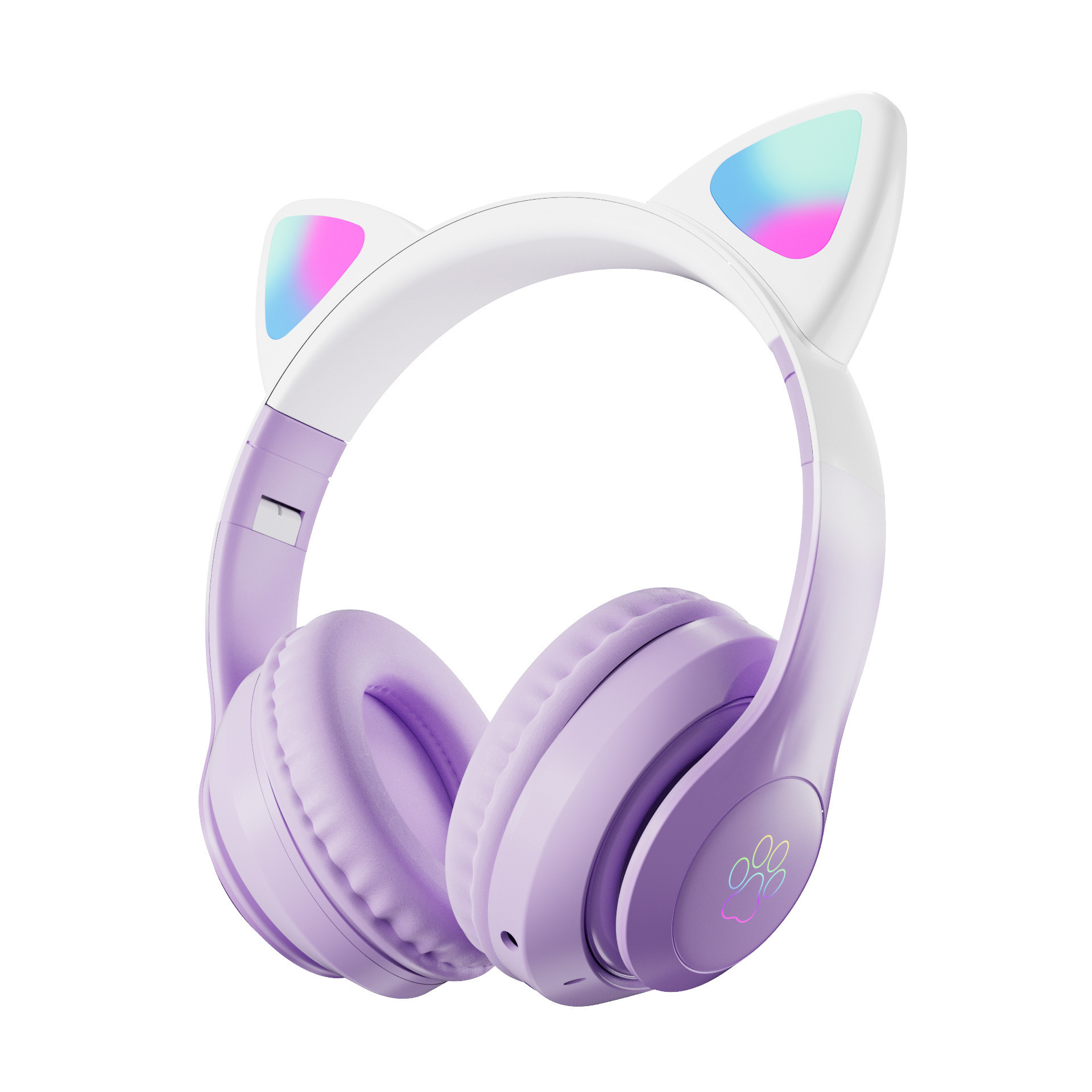 2022 new design cute cat ear LED flash light wireless bt 5.3 macaron foldable headphone for kids