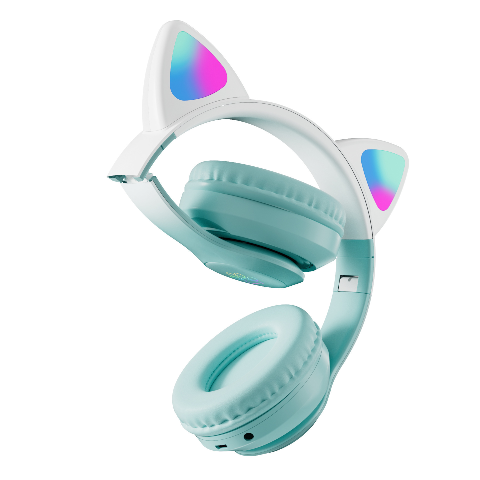 2022 new design cute cat ear LED flash light wireless bt 5.3 macaron foldable headphone for kids