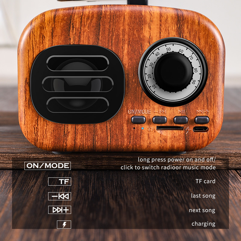 2019 Popular Retro TV Blue tooth Speaker Mini Wood Grain Retro Speaker With Flower  Speaker 3 Watt 4 ohm