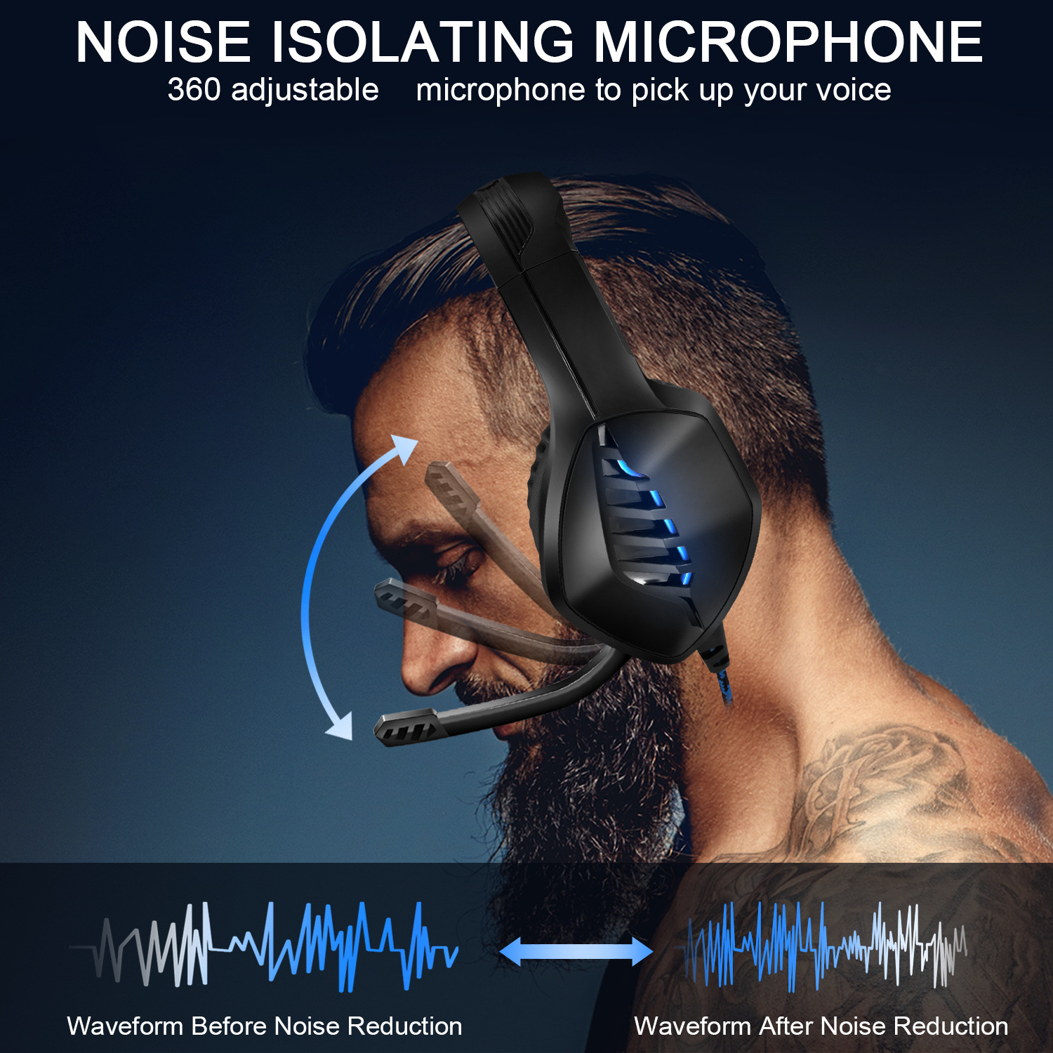 J1 Noise Canceling Gaming Headset Mute Control RGB LED Light 7.1 Surround Sound gamer headphone with mic for PS4 Xbox PC