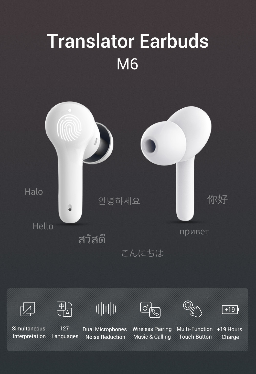 Custom M6 smart voice wireless translate Earphone With Charging Box 127 Language translator device translation earbuds