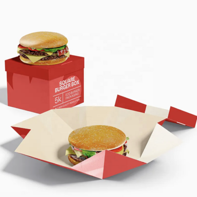 Food Grade Takeaway Cardboard Disposable Kraft Paper Hamburger Custom Burger Box Packaging