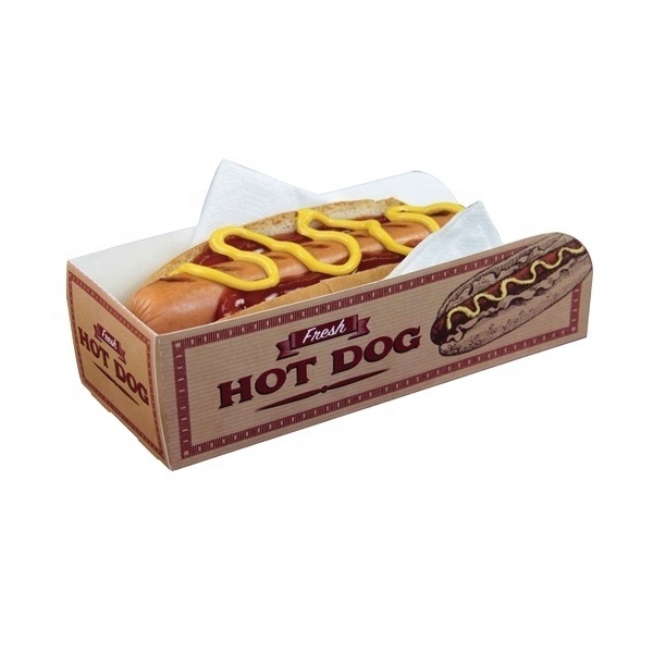 Custom Printed Oil Proof Disposable Food Paper Boat Hot Dog Churro Packaging Trays Waffle Packaging