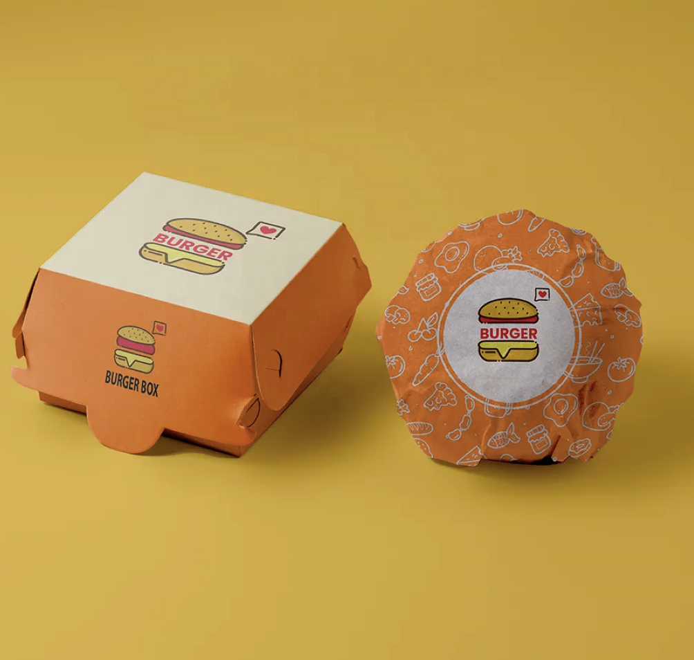 Food Grade Takeaway Cardboard Disposable Kraft Paper Hamburger Custom Burger Box Packaging