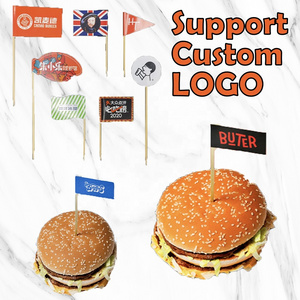 Custom Logo Food Grade Disposable Decoration Pick Burger Toothpick Flag With Customize Packing