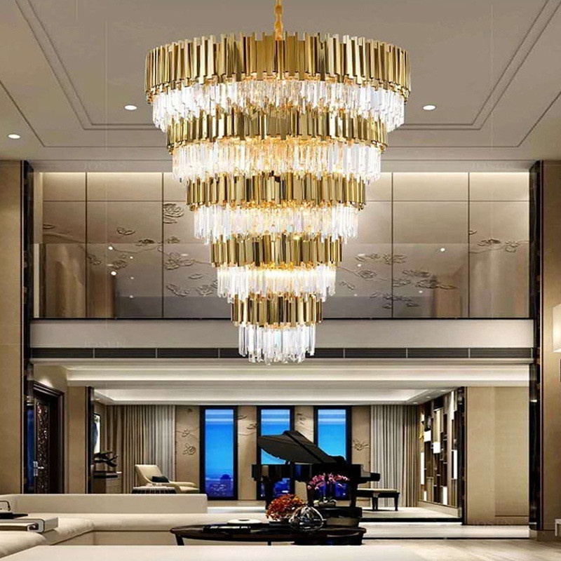 HITECDAD modern luxury home villa hotel decorative big chandelier lighting hot sale large metal crystal pendant lights