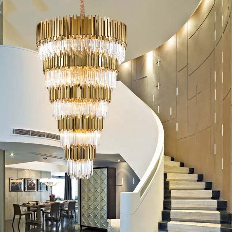 HITECDAD modern luxury home villa hotel decorative big chandelier lighting hot sale large metal crystal pendant lights