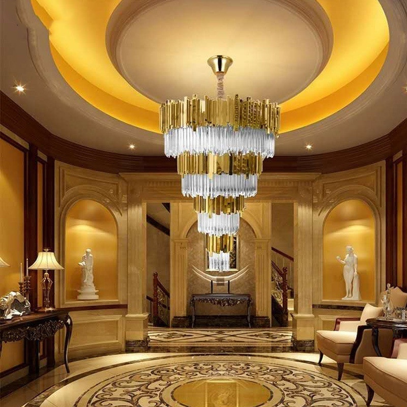 HITECDAD modern luxury home villa hotel decorative big chandelier lighting hot sale large metal crystal pendant lights