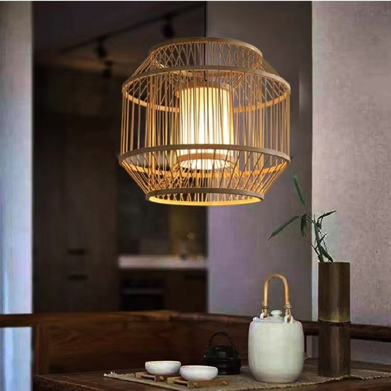 Wholesale Basket Bamboo Pendant Light Rattan Chandelier Lights with Handmade Woven shade for Home Decor Light Fixtures