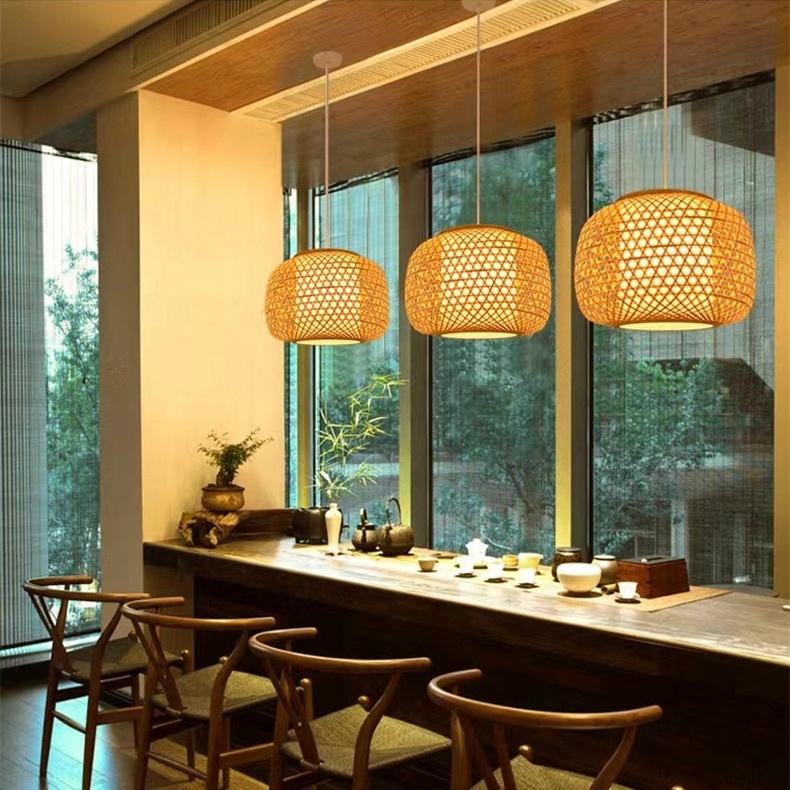 Modern Pendant Lamp Rattan Bamboo Hanging lamp Suspension Restaurant Chandelier For Living Room Kitchen Wicker Light Fixture