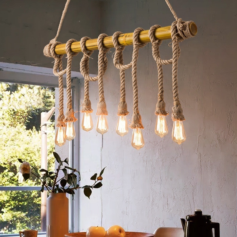 HITECDAD Retro Hanging Lights E27 farmhouse light fixture hanging cables Vintage Hemp Rope Pendant Light