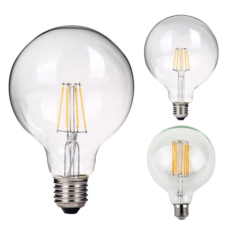 HITECDAD Led G95 G125 filament bulb 2W 4W 6W 8W 10W 12W E27 E26 2200K 2700K dimmable led glass bulb