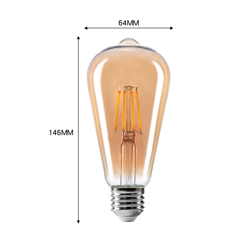 HITECDAD Led filament bulb Antique Vintage Style ST64 LED Edison Bulb Amber Warm E26 E27 127V Filament Light Bulbs