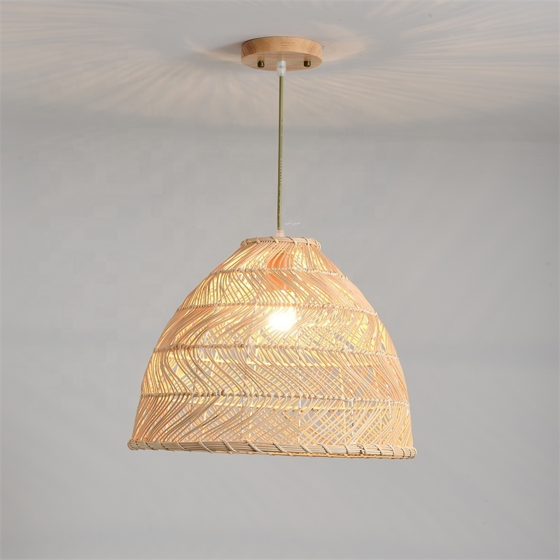 HITECDAD Bamboo Lantern Pendant Lamp Natural Rattan Wicker E27 Chandeliers Hand-Woven Bamboo Lampshades Lighting Fixtures