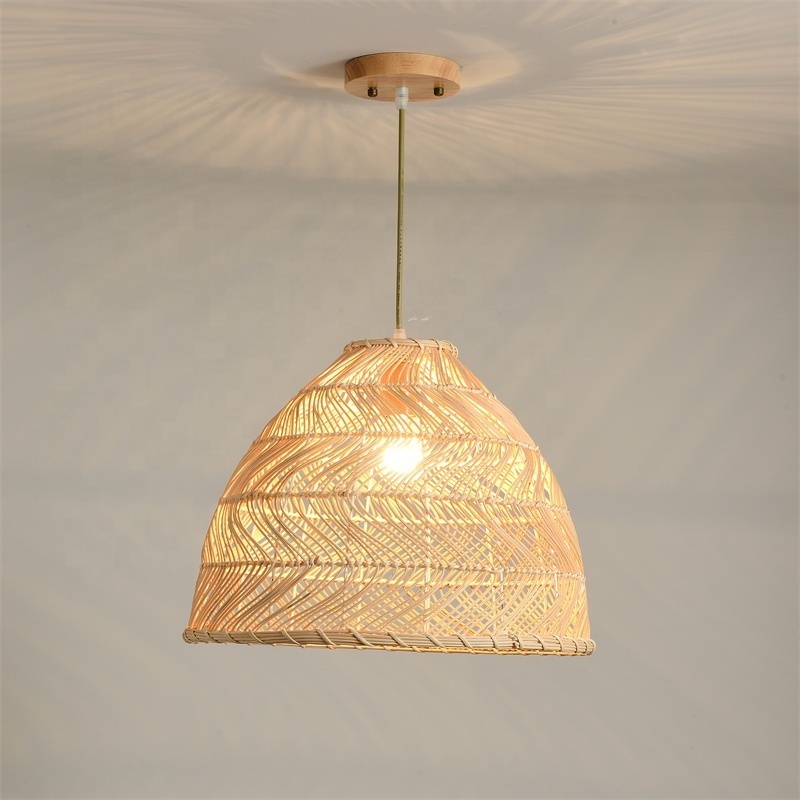 HITECDAD Bamboo Lantern Pendant Lamp Natural Rattan Wicker E27 Chandeliers Hand-Woven Bamboo Lampshades Lighting Fixtures