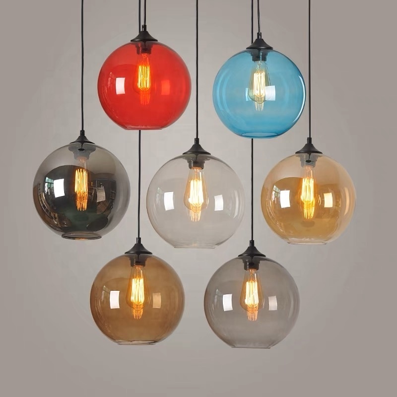 HITECDAD Nordic Modern Loft Glass Pendant Lamp Industrial Decor Chandelier Hanging Light Fixture E27/E26 For Kitchen Restaurant