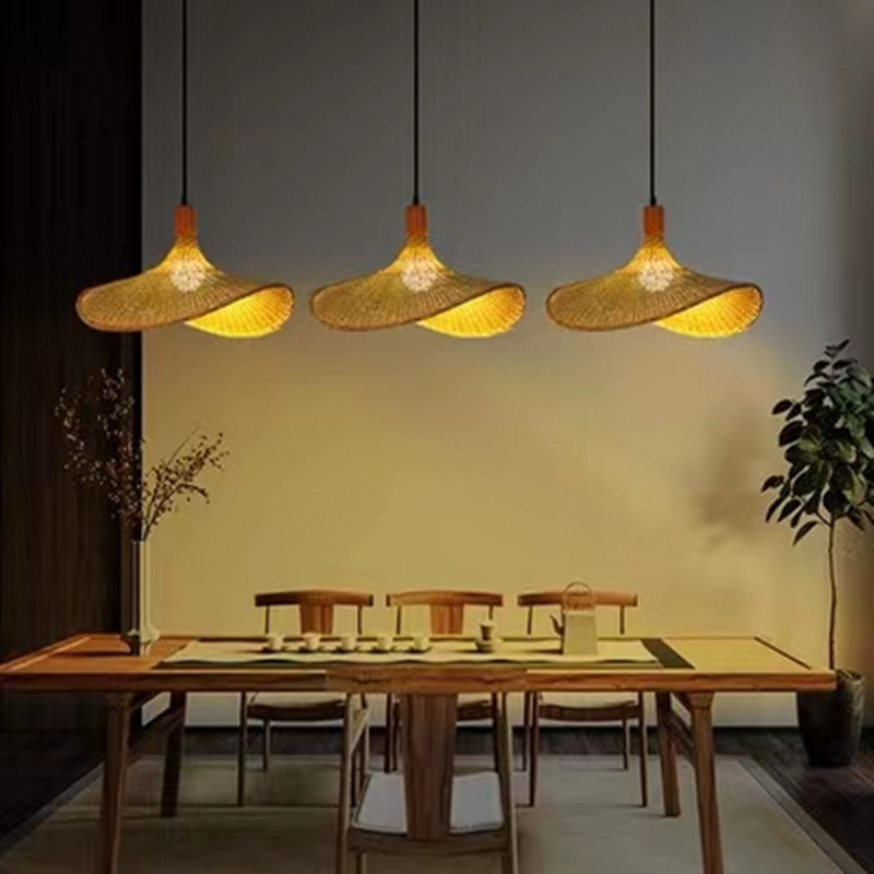 Hitecdad Popular Bamboo Weaving Chandelier Pendant Light Natural Material Bamboo Handmade Lamp Shade Bedroom Ceiling Lights