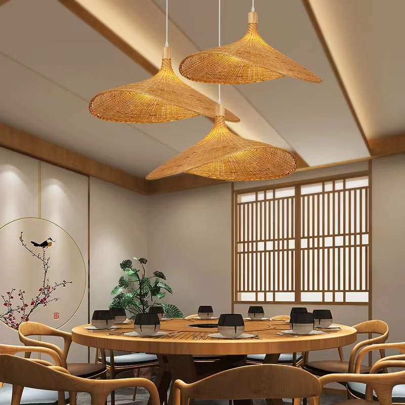 Hitecdad Popular Bamboo Weaving Chandelier Pendant Light Natural Material Bamboo Handmade Lamp Shade Bedroom Ceiling Lights