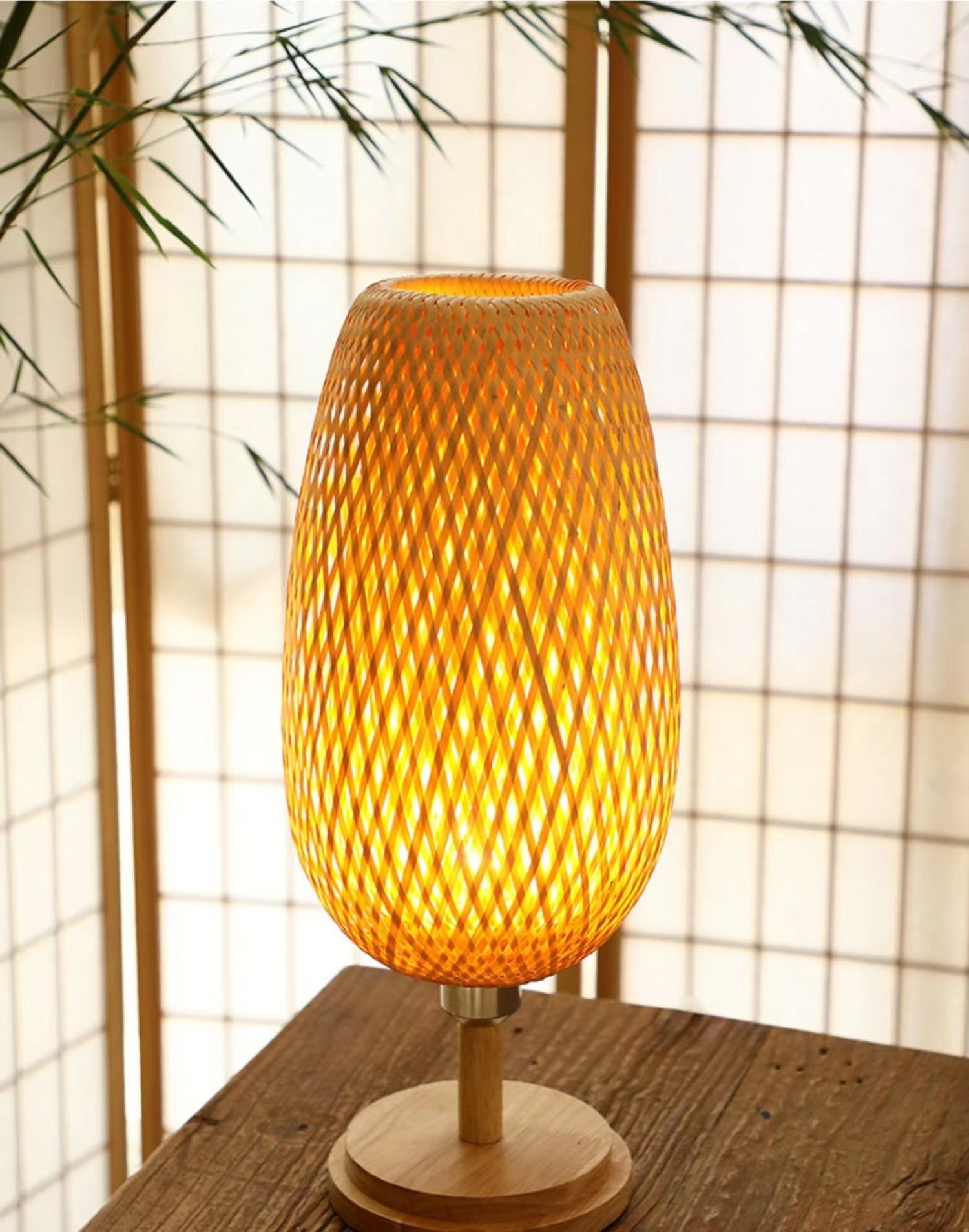 HITECDAD Bamboo Table Lamp Scandinavian INS Japanese Bedside Lamp Hotel Bedroom Decoration Table Lamps