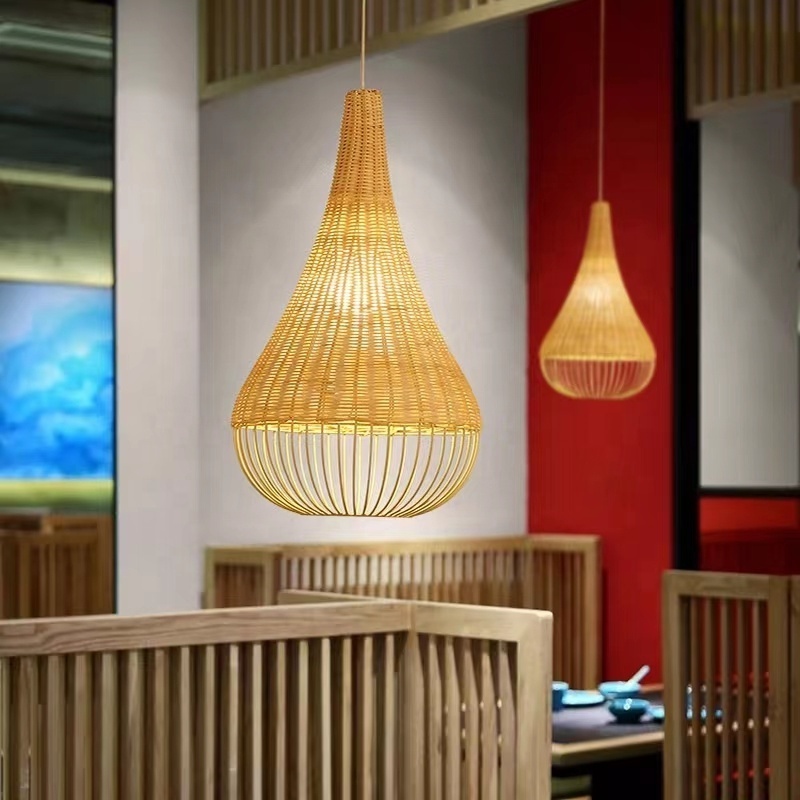 HITECDAD Natural Handmade Bamboo Lamps Coastal Design Rattan  Pendant Light for Farmhouse Kitchen Bedroom Living Room