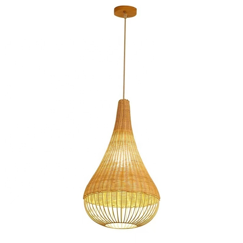 HITECDAD Natural Handmade Bamboo Lamps Coastal Design Rattan  Pendant Light for Farmhouse Kitchen Bedroom Living Room