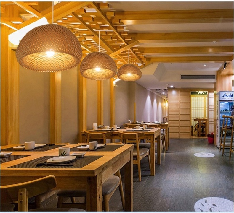 HITECDAD Handmade Natural Rattan Bamboo Pendant Light for restaurant and cafe