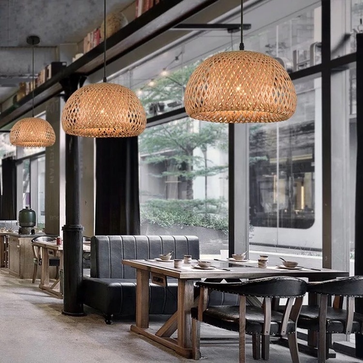 HITECDAD Handmade Natural Rattan Bamboo Pendant Light for restaurant and cafe