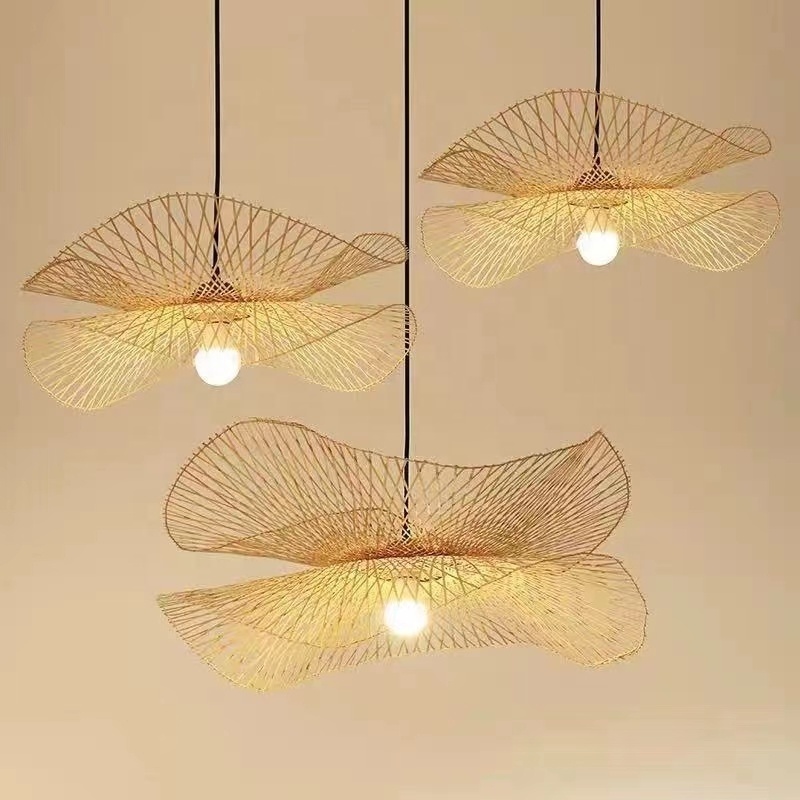 Chinese style Bamboo woven Wicker pendant lights Natural Rattan Shade Hanging lamp Restaurant Hotel bedroom lighting fixture