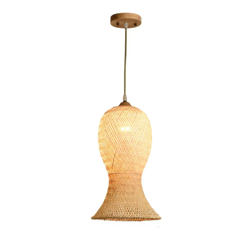 Hand Knitted Bamboo Pendant Lamp Hanging Wicker Chandelier Ceiling Fixture E27 For Restaurant Dining Room Rattan chandelier