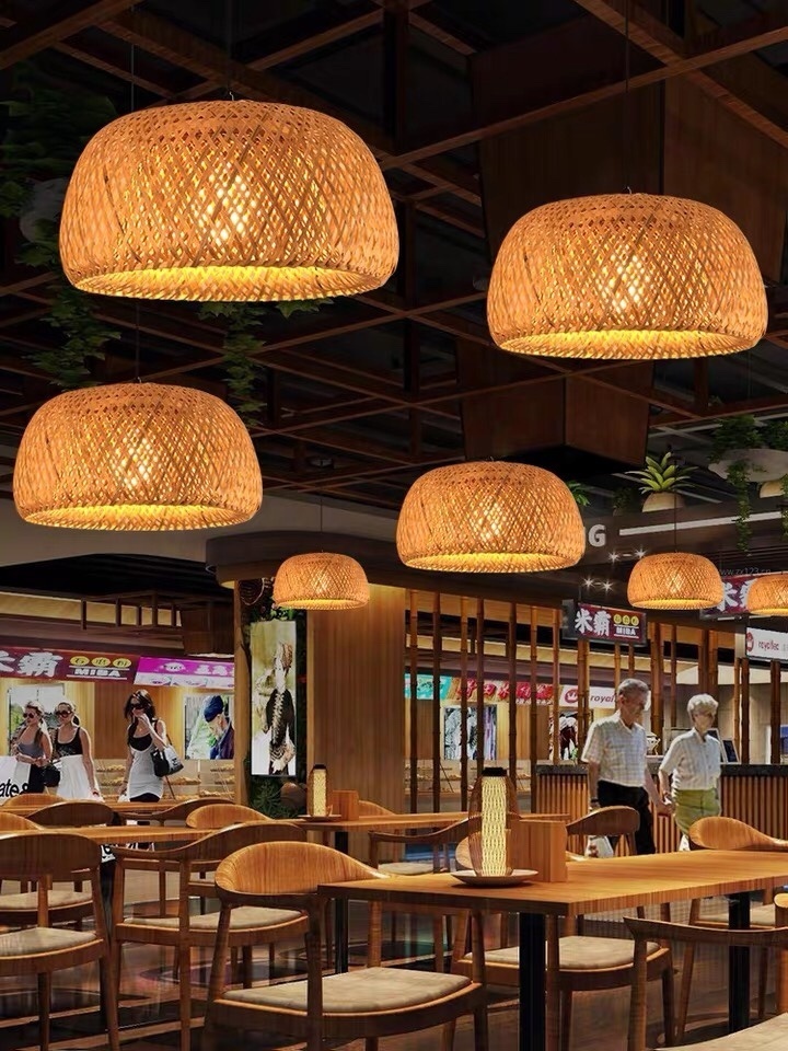 HITECDAD Handmade Natural Rattan Bamboo Pendant Light for restaurant and cafe