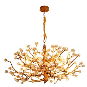 HITECDAD Vintage Minimalist Pendant Light Flower Shape Brass Art Glass Chandelier for Living Room Bedroom and Villa