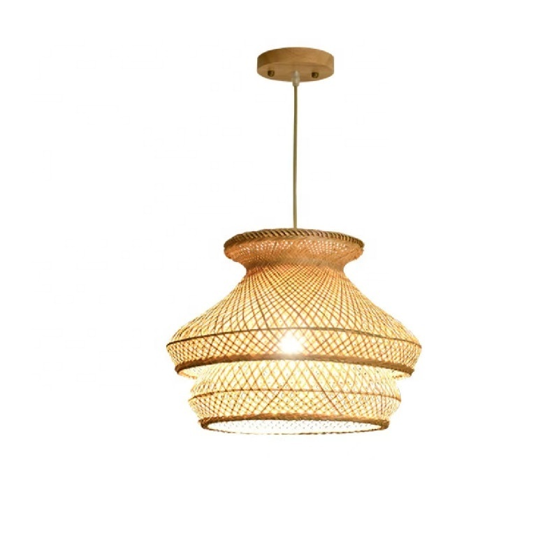 HITECDAD Rattan Wooden Pendant Light Fixture  Asian Style Modern Adjustable Hanging Lighting Fixture for Kitchen Island