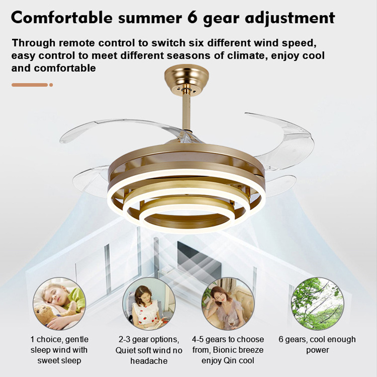 48 Inch Customizable 72w Suction Ceiling Mounted Gold Smart Indoor Ceiling Fan With Light