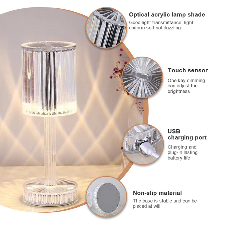 Modern Romantic Desk Indoor Changing Rgb Decorative Rechargeable Usb Crystal Night Touch Led Table Lamp