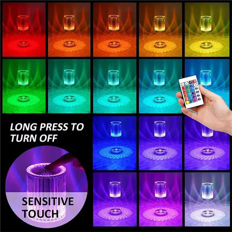 Modern Romantic Desk Indoor Changing Rgb Decorative Rechargeable Usb Crystal Night Touch Led Table Lamp