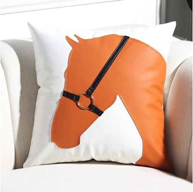 Faux Leather Throw Pillow with Horse's Head Nordic Cushion Cover for Home Decor Luxury Pillowcase for Couch Chair Sofa