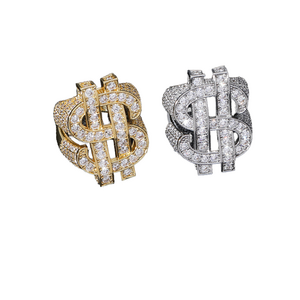 Full Diamond Dollar symbol Finger Ring for Men Iced out with Real Gold Plating Hip Hop Big Size ring jewellery